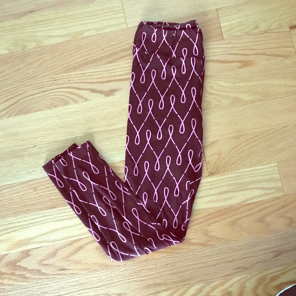 Lularoe OS Legging Pink Ribbon print